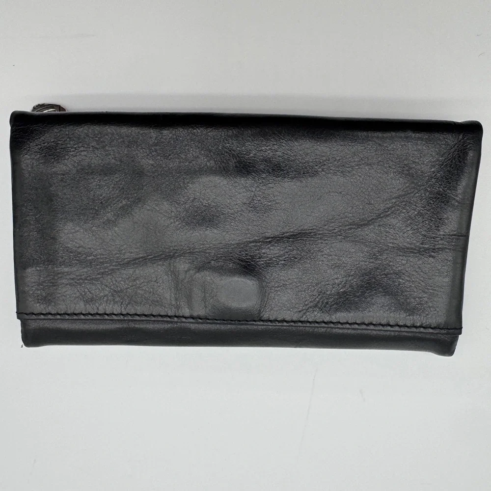 Brighton Black‎ Leather Trifold Wallet Clutch with Heart Charm Floral Detail